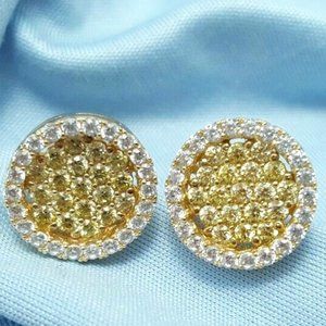 Beautiful 14K Karat Solid Yellow Gold Designer Earrings w/ Cubic Zirconia